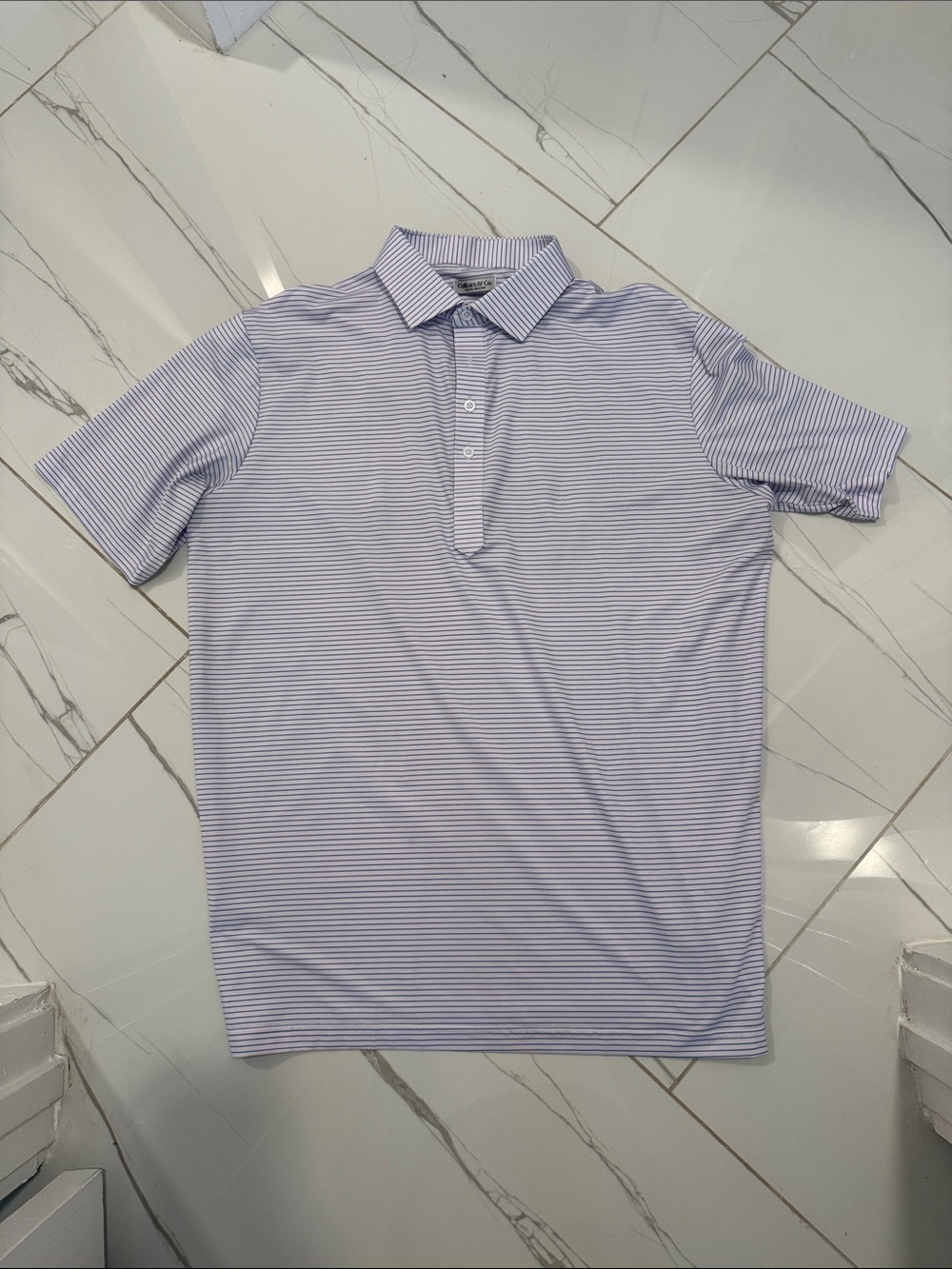 Striped Light Blue Performance Polo Shirt